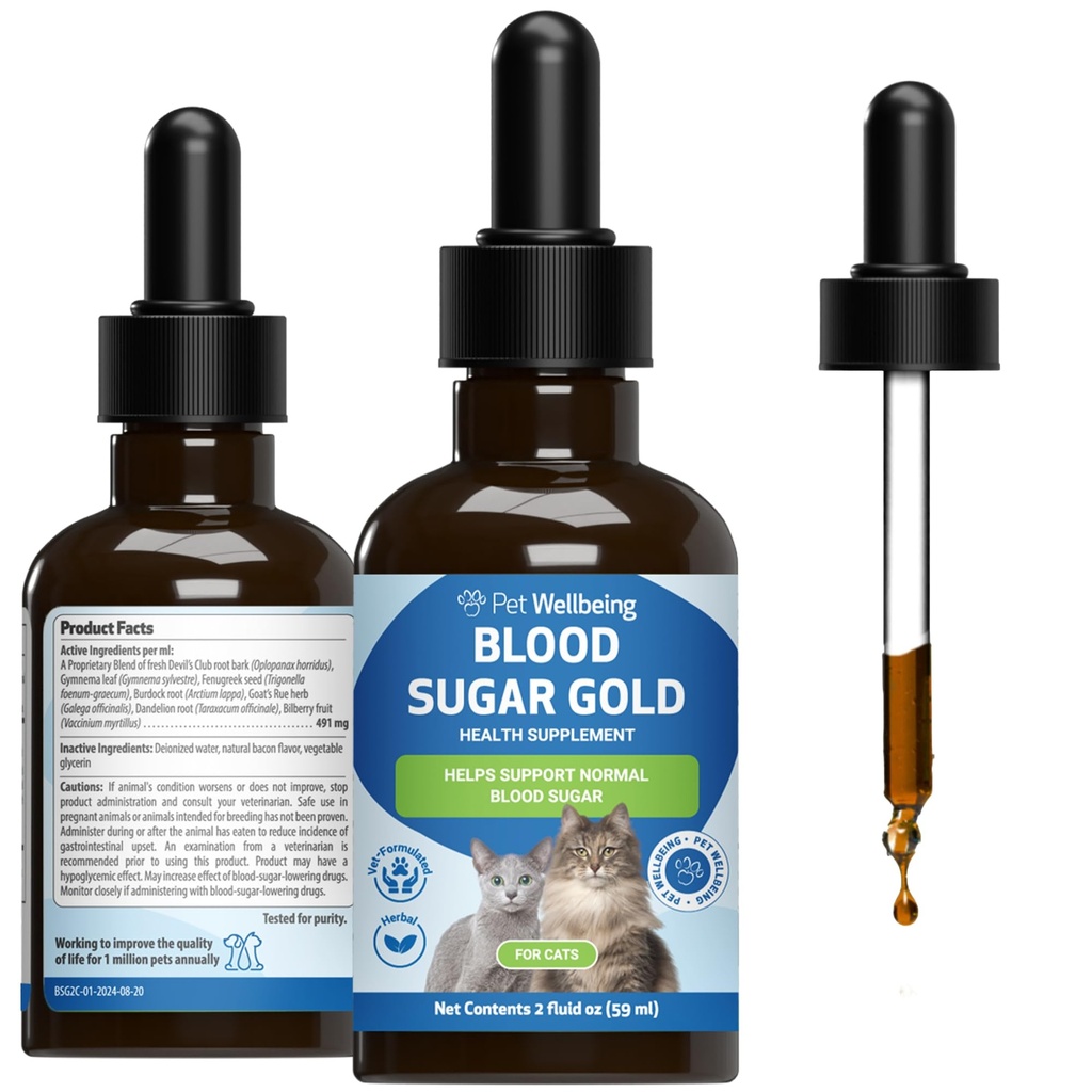 Benessere per animali domestici - Oro Sangue per gatti - Supporto naturale per livelli sanguigni sanguigni in gatti diabetici - Stabilizzazione dell'insulina & Funzione pancreatica normale - 2 oz (59 ml)