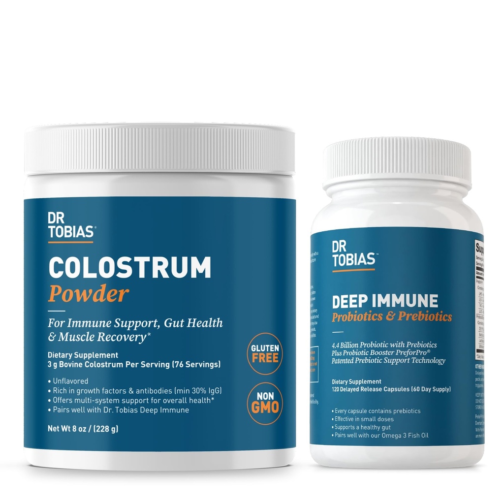 Dr. Tobias Profondo Probiotici e Prebiotici e Polvere di Colostrum - Supporta la salute digestiva, la salute del fegato e la funzione immunitaria