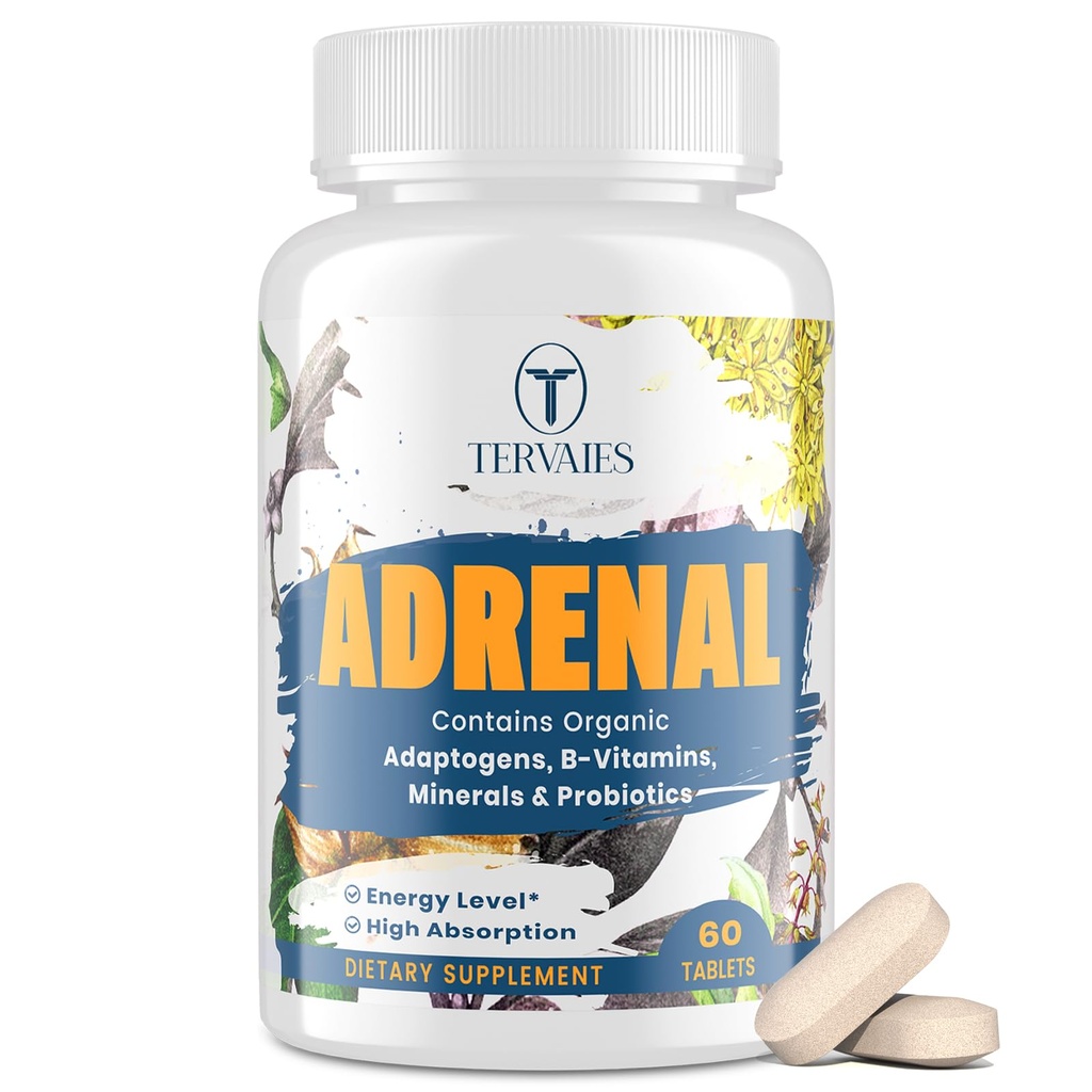 Adrenal Support Adaptogens Herbs Supplementi - Supplemento Cortisol con Rhodiola Rosea, Ashwagandha, Santo Basilio ed Eleuthero-Mood e Energy Support per Donne & Men-Non-GMO, 60 compresse vegane