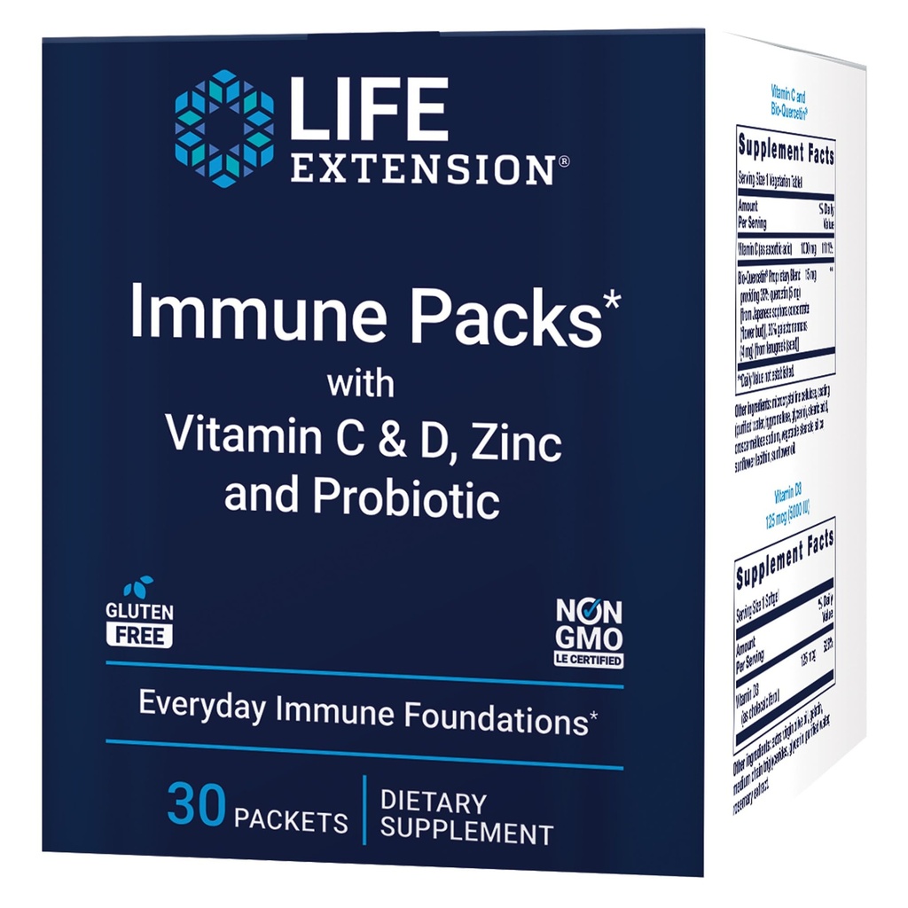 Estensione della vita - Pacchetti immuni con vitamina C & D, Zinco e Probiotici (30 Pacchetti)