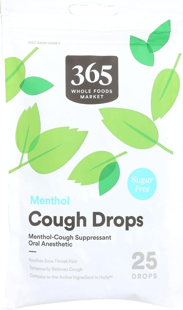 365 da Whole Foods Market, gocce di tosse, mentolo senza zucchero, 25 conte