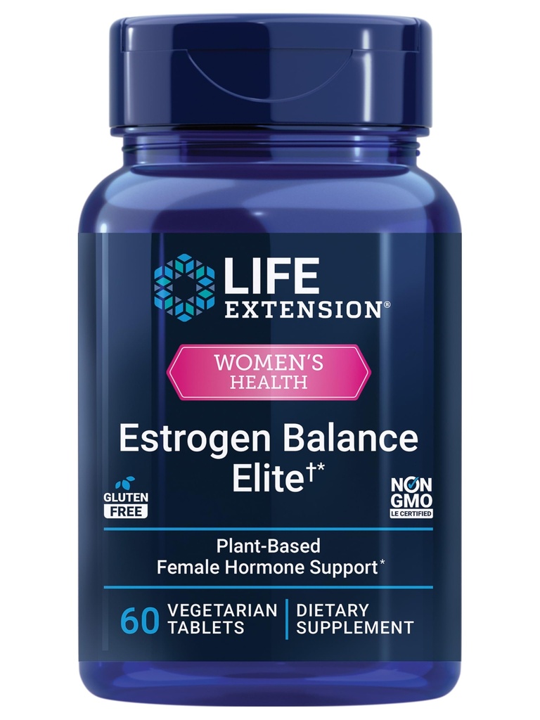 Estensione di vita Estrogen Balance Elite, Menopausa Supplemento di supporto, Equilibrio di ormone, Flash caldi, Maglioni notturni, Secchezza vaginale, Senza glutine, Non OGM, Vegetariano, 60 compresse.