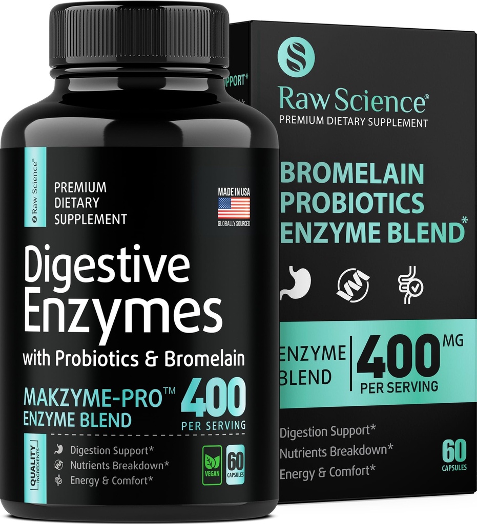 Enzimi digestivi con probiotici per la salute digestiva delle donne e degli uomini - Bloating Relief, Gut Health Supplements: Bromelain, Papaya Enzyme, Acidophilus Probiotic, Lactase Enzymes for Digestion - 60 pillole