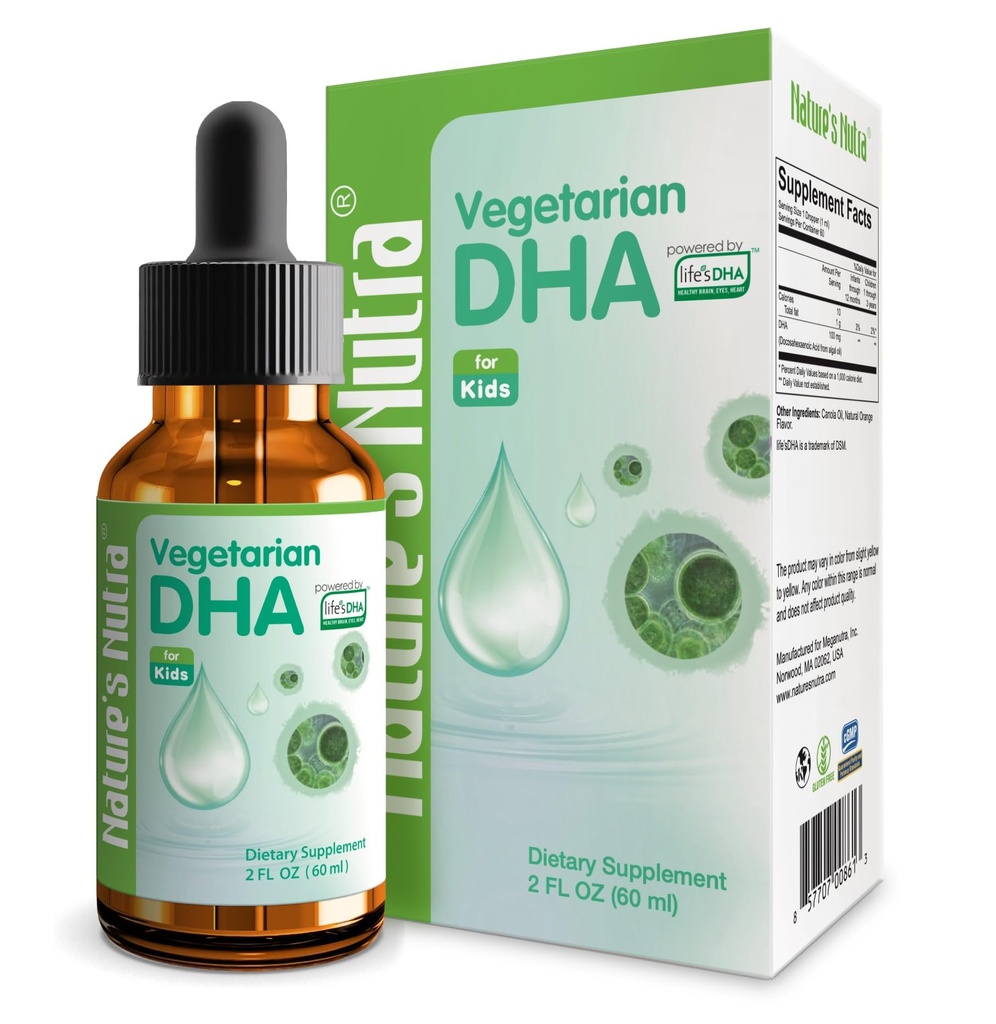 Natura Nutra Vegetariano DHA, DHA Premium Liquido per Bambino, Infante, Bambini e Bambini, Non OGM, DHA 100 mg, Pure Plant Source, 2 Fl Oz (60ml)