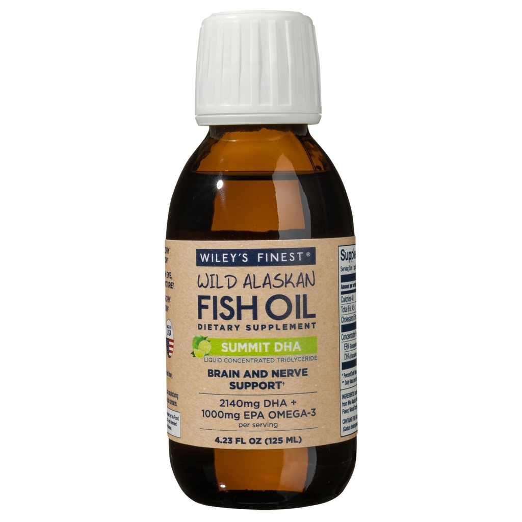 Wiley's Finest Wild Alaskan Fish Oil Summit DHA Liquid - 2140mg di DHA e 460mg di EPA Omega-3s - Citrus Flavored Liquid Supplement - 4.23 Oz (25 Servings)