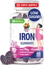 SUNNY SAM Iron Gummies per bambini e adulti - Vitamine di ferro con vitamina C, 10 mg per porzione - Gomma di frutta masticabile per il supporto immunitario Produzione di globuli rossi