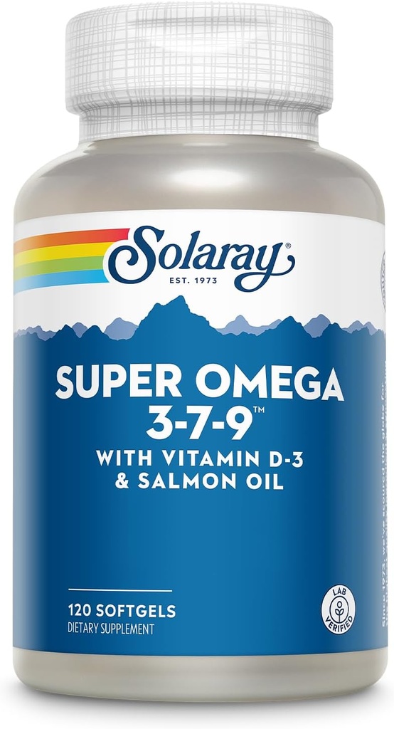SOLARAY Super Omega 3 7 9 supporta la pelle sana, più EPA, DHA, acidi grassi essenziali da olio di pesce Mini Softgel, 120ct