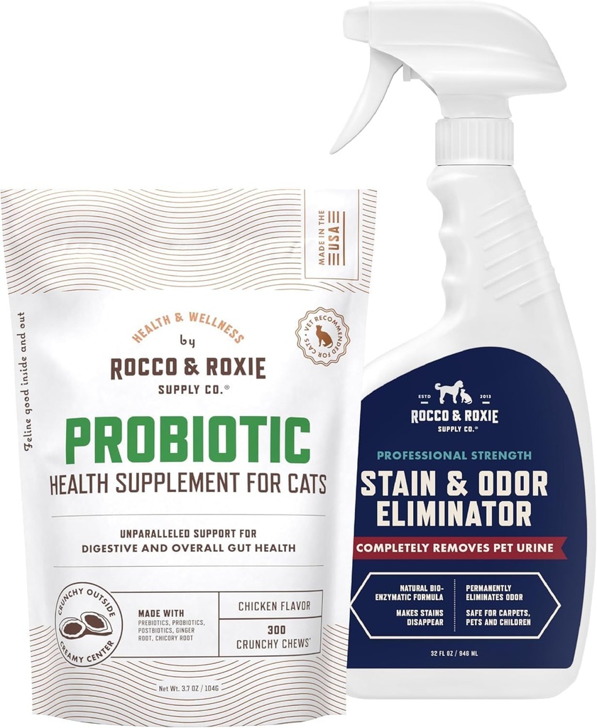 Rocco & Roxie Cat Probiotici Integratori & Stain & Odor Eliminatore Bundle