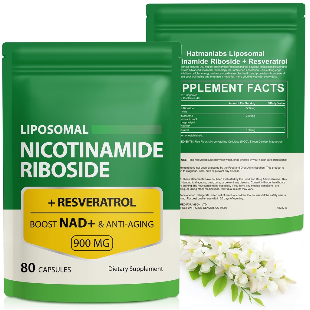 NAD Supplemento con Nicotinamide Riboside - Resveratrolo,Liposomal Nicotinamide Riboside,Quercetina - Alta purezza NAD Supplemento per Anti-invecchiamento, Focus, Energy 160 Capsule (2 Borsa)