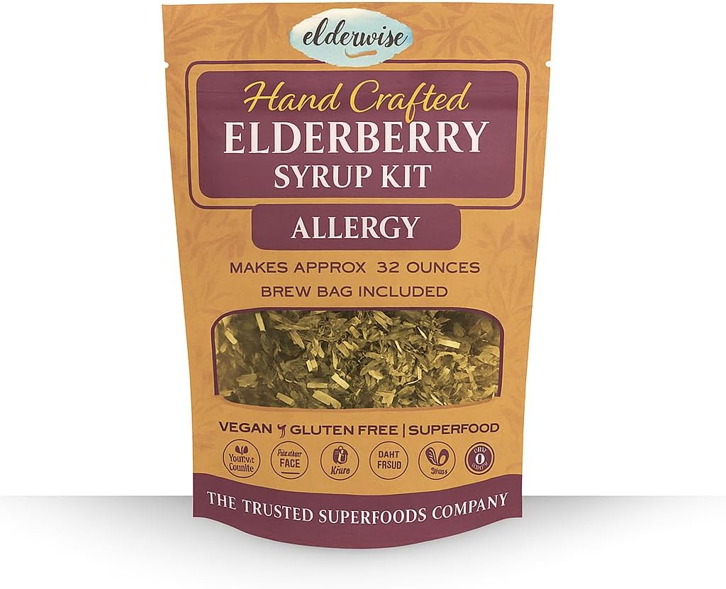 Kit Syrup Elderberry - Supporto Allergy - Rende Circa 32oz - Viene fornito con Borsa Brewing - Ingredienti - Anziani - Rosehips - Ginger - Nettle - Cinnamon - Cloves - Ingredienti