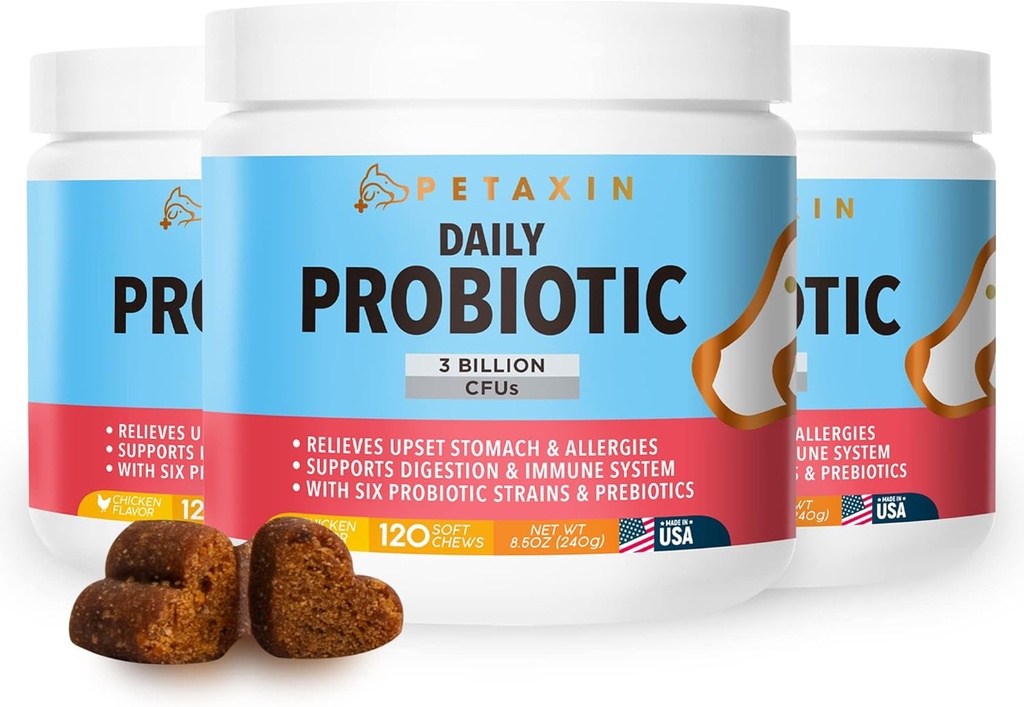 Probiotici per Cani - 6 Strains con Prebiotici - Supporti Sistema Digestivo e Immune - Rilievo per Diarrea, Respiro cattivo, Allergie, Gas, Costipazione, Spot Caldi - Made in USA - 360 Chews