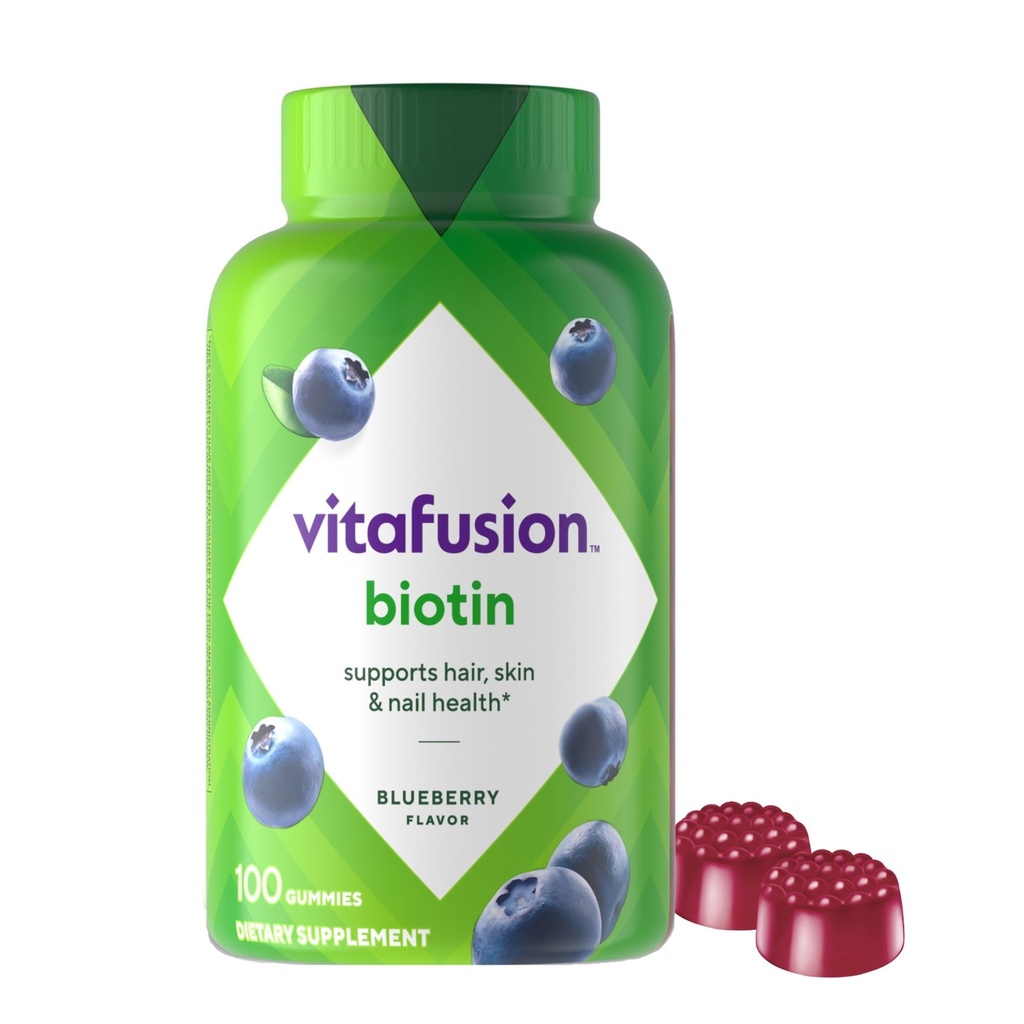 Vitafusion Extra Strength Biotin Gummy Vitamine, Berry Flavored, 5.000 mcg Biotin Vitamine, America Numero 1 Gummy Vitamin Brand, 50 Day Supply, 100 Count (il pacchetto può variare)