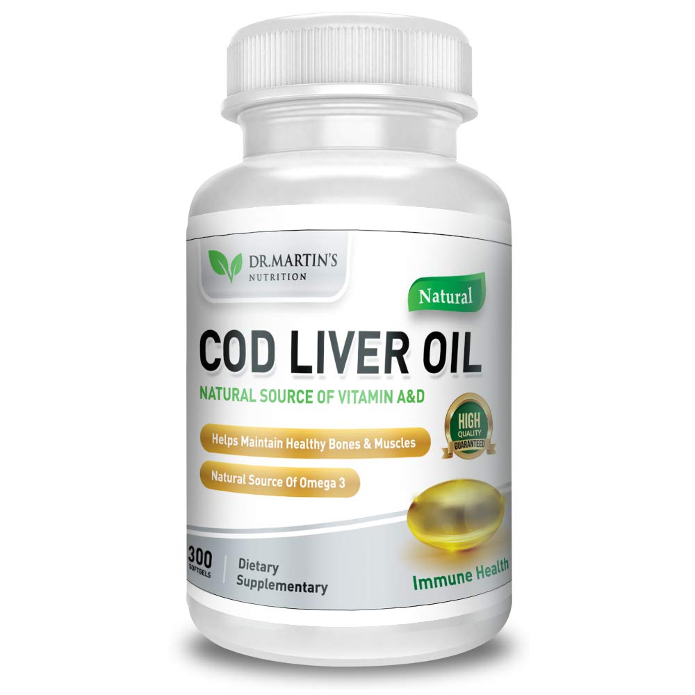 COD Liver Oil | 300 Softgels | Fonte naturale degli acidi grassi Omega 3 | Triple Strength | Migliore salute immunitaria, ossa sane e supplemento dietetico muscolare |