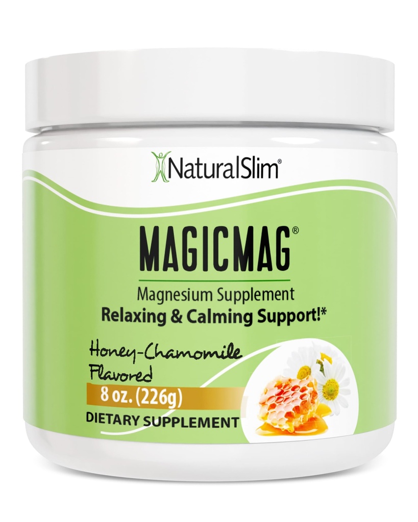 NaturalSlim Magicmag Pure Magnesium Citrate Powder Stress, costipazione, muscolo, salute del cuore e supporto del sonno | Honey Chamomile Magnesium Supplement - 8oz Drink Mix (Solo)