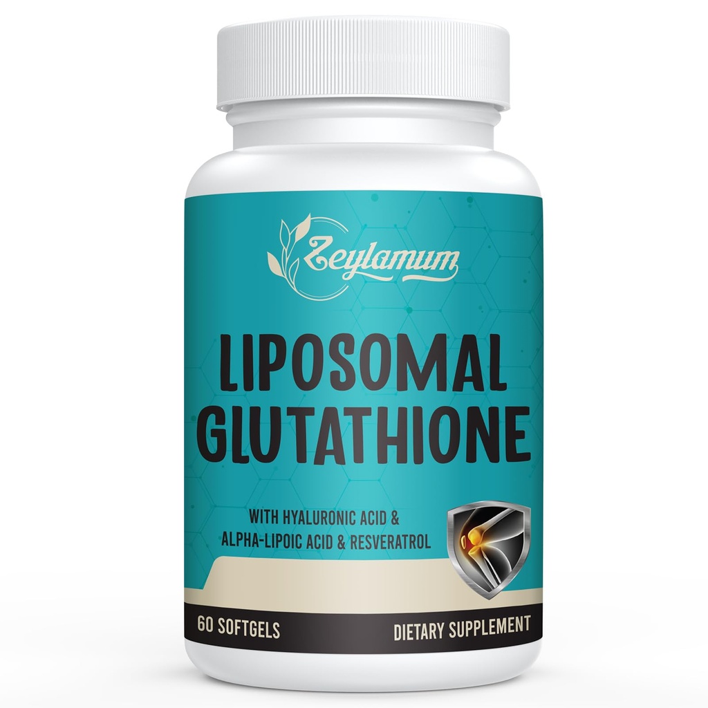 2400 MG Liposomal Glutathione Softgels, Max Absorption, Active Form L-Glutathione Ridotto (GSH), con Acido Ialuronico, Resveratrolo, Antiossidanti Master per Detox, Cervello, Sistema Immune, 60 Softgels