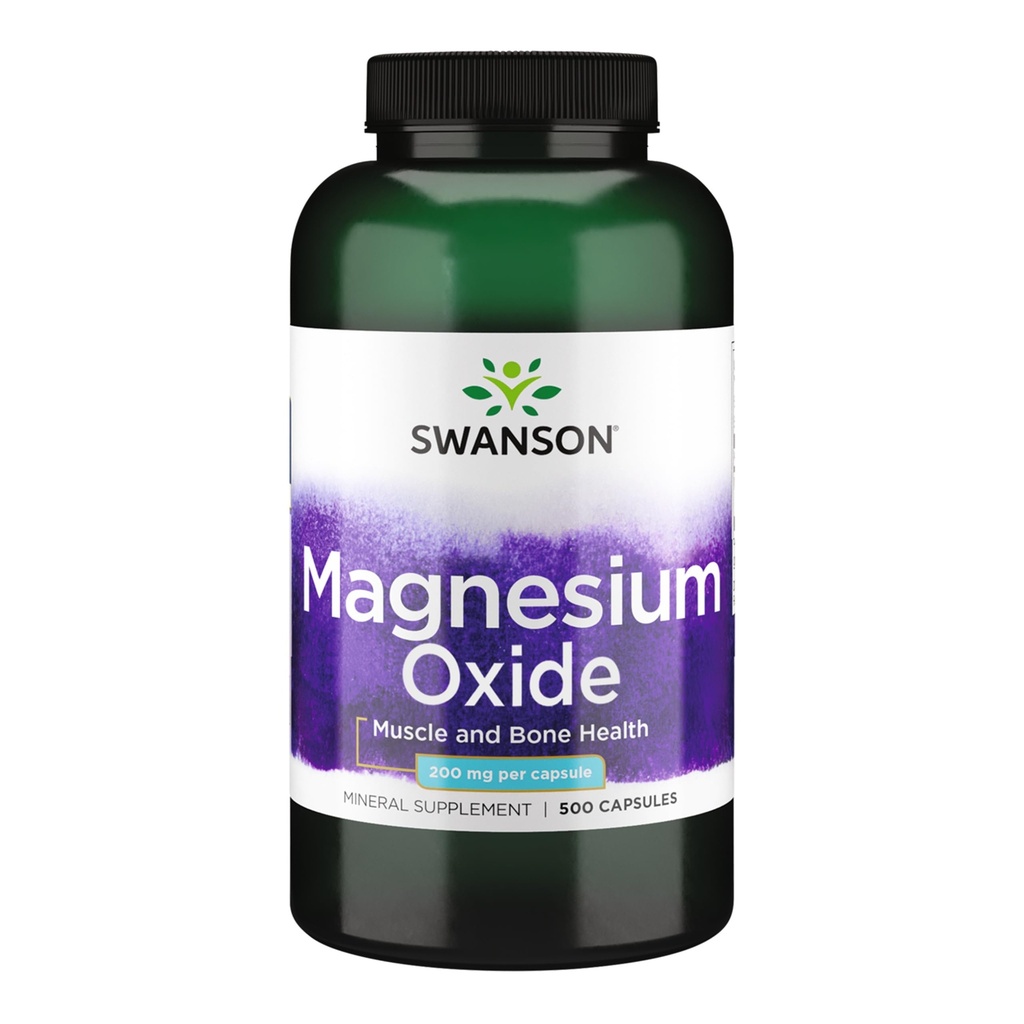 Swanson Magnesium Bone & Muscle Health Support 200 Milligrammi (2 Caps per 400 mg Serving Magnesium Oxide) 500 capsule