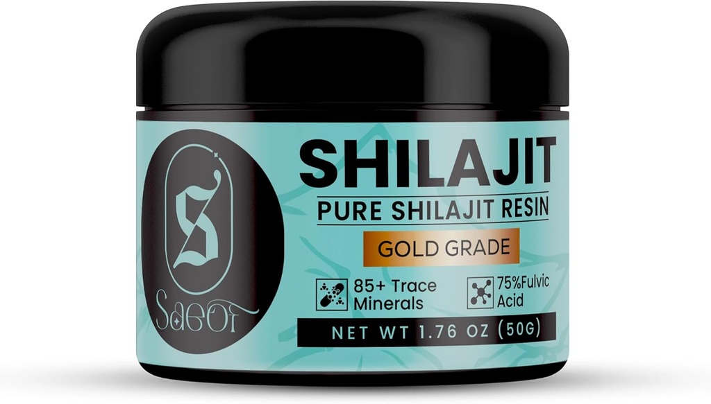 Organic Pure Himalayan Shilajit Resina Gold per gli uomini e le donne | 75% Fulvic Acid | 85+ Traced Minerals | Lab Tested | Energy Booster | Supporto immunitario | 50 Grammi