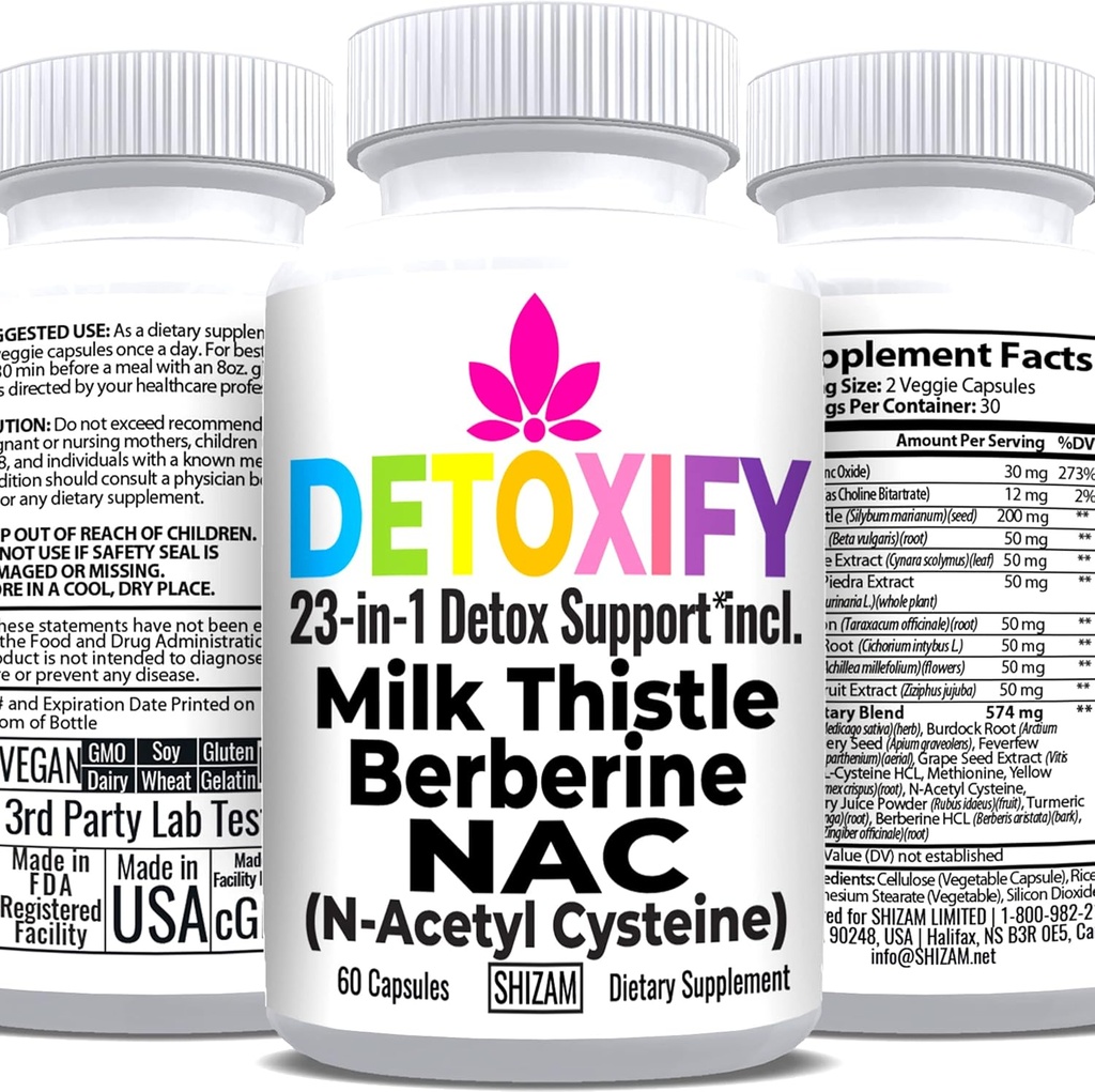 SHIZAM Latte Thistle NAC Supplemento N-Acetyl Cysteine per Glutathione | Detox Cleanse Supplement | Liver Health Formula w Berberine Artichoke Extract Dandelion Roo Beetroot Polvere di Glynac