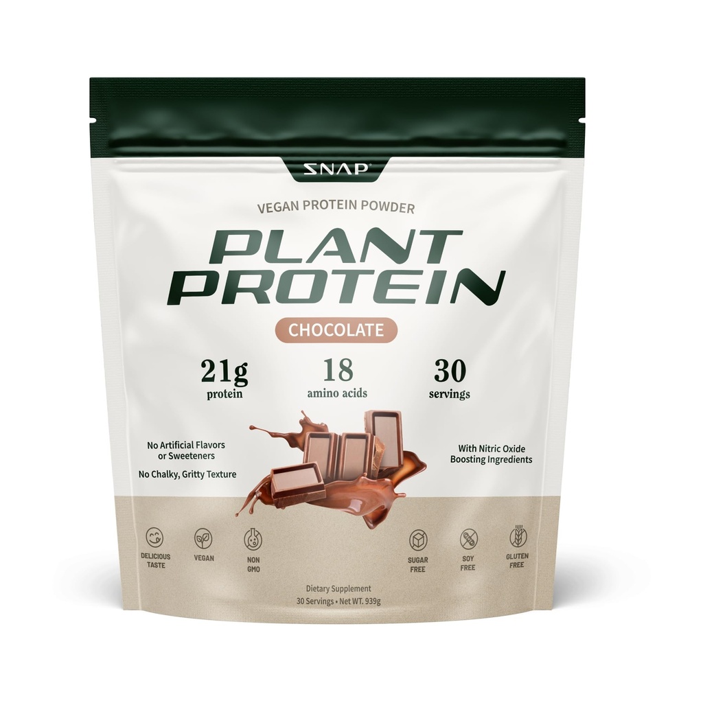 Snap Supplements Organic Plant Based Vegan Protein Powder Nitric Oxide Boosting Protein Powder, BCAA Aminoacido per la crescita del muscolo, Performance & Recovery - 30 Servings (Chocolate)