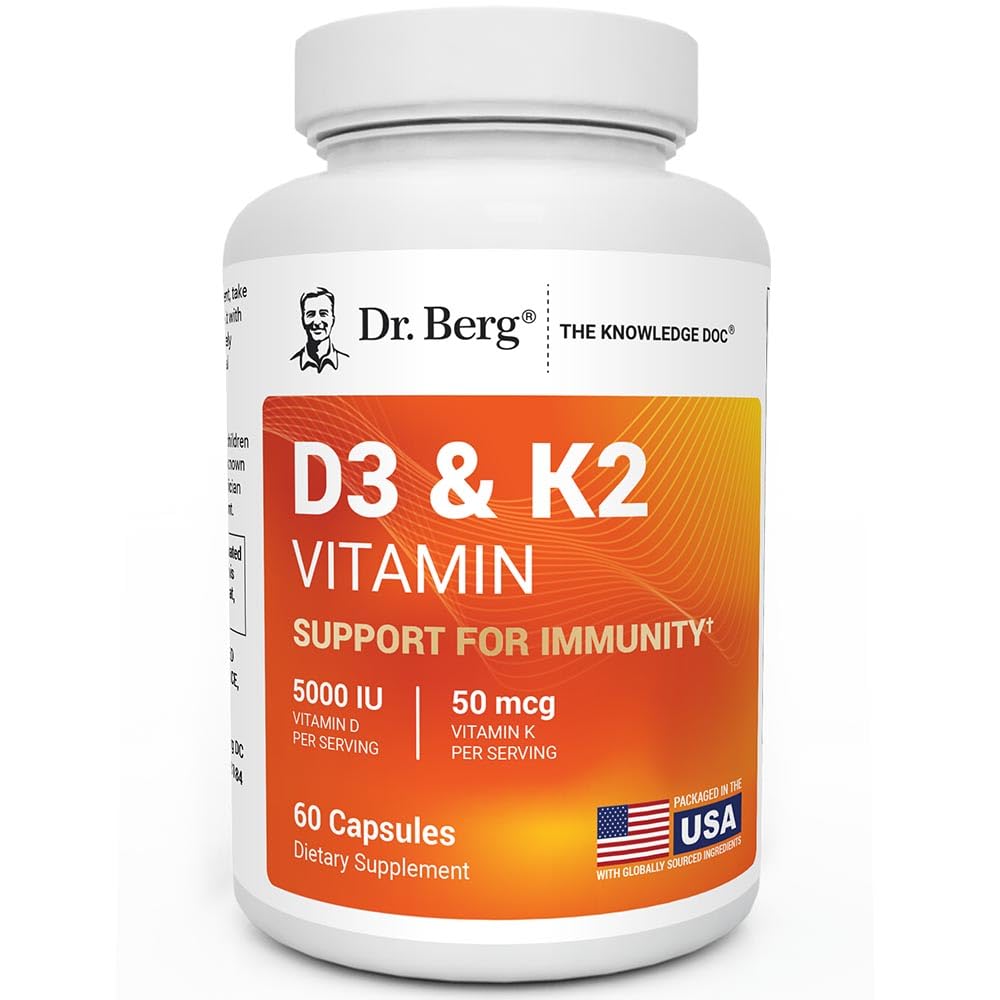 Dr. Berg Massima Forza 2-in-1 Vitamina D3 K2 5000 IU | Naturally Derived D3 | 4X Lab-Tested & Verified | Formula ad alto assorbimento | K2 D3 Vitamin Supplemento - 60 capsule