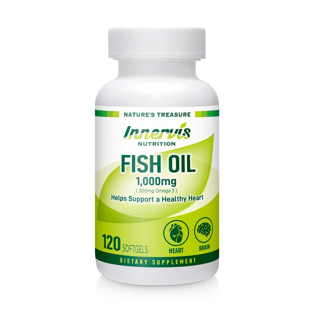 Fish Oil 1000mg – Supporto per il cuore, il cervello e gli occhi con Omega-3 EPA & DHA, 120 Softgels, Non-GMO | Innervis Nutrition