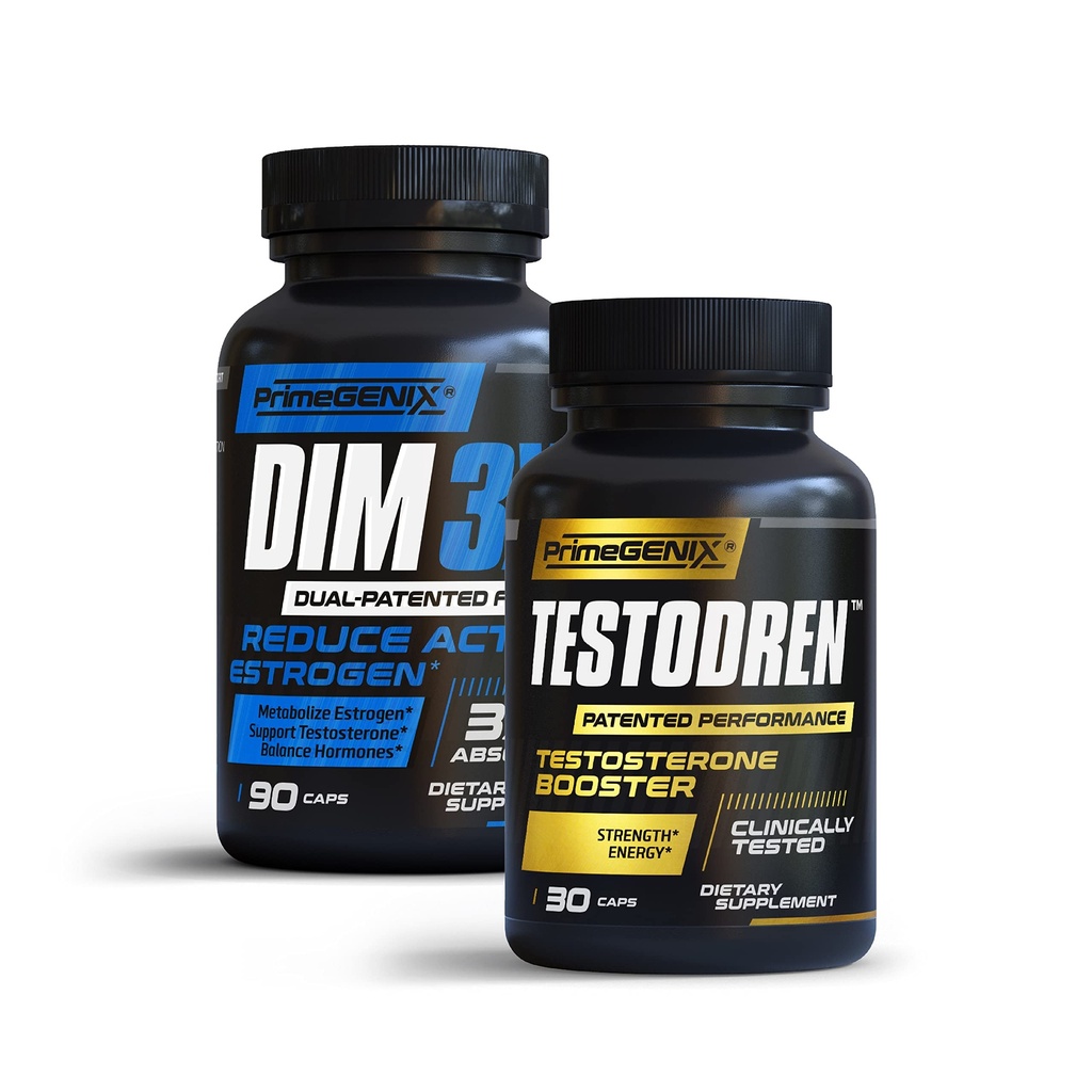2X-TESTO Stack | DIM 3X & Testodren Bundle | Support Testosterone Livelli | Migliorare la crescita muscolare | Made in USA