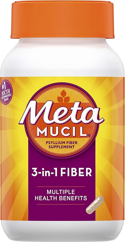 Meta Mucil 3 in 1 MultiHealth Fiber Supplement Capsule - 100 Capsule, Confezione da 6