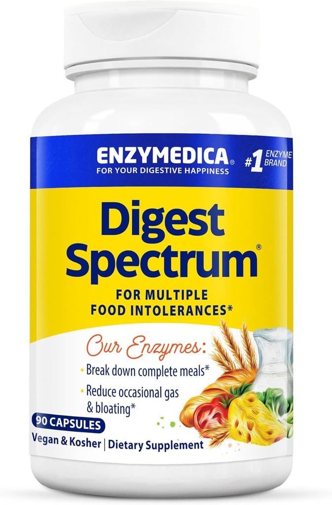 Enzymedica Digest Spectrum, Enzimi Digestivi Avanzati per Donne e Uomini, Supporta Digestione e Intolleranze Alimentari Multiple, Formula di Attivo Veloce per Gas e Bloating Relief, 90 Capsule FFP