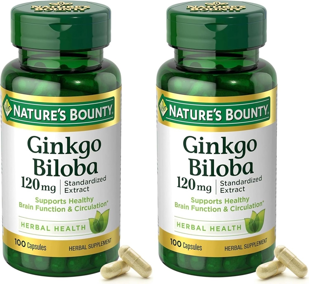 Bounty Ginkgo Biloba Estratto standardizzato 120 mg, Bottiglie di erbe, Capsule, 100 Conte, Confezione da 2