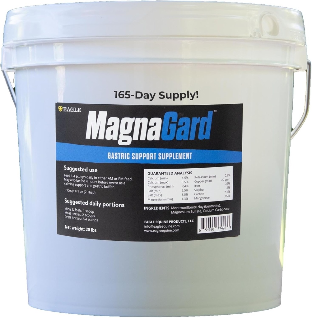 Integratore di supporto gastrico per cavalli | Allevia Ulcers, Supplemento calmante, Magnesio e altri minerali vitali | Polvere, 20lb Bucket, 5 mesi di alimentazione | di Eagle Equine