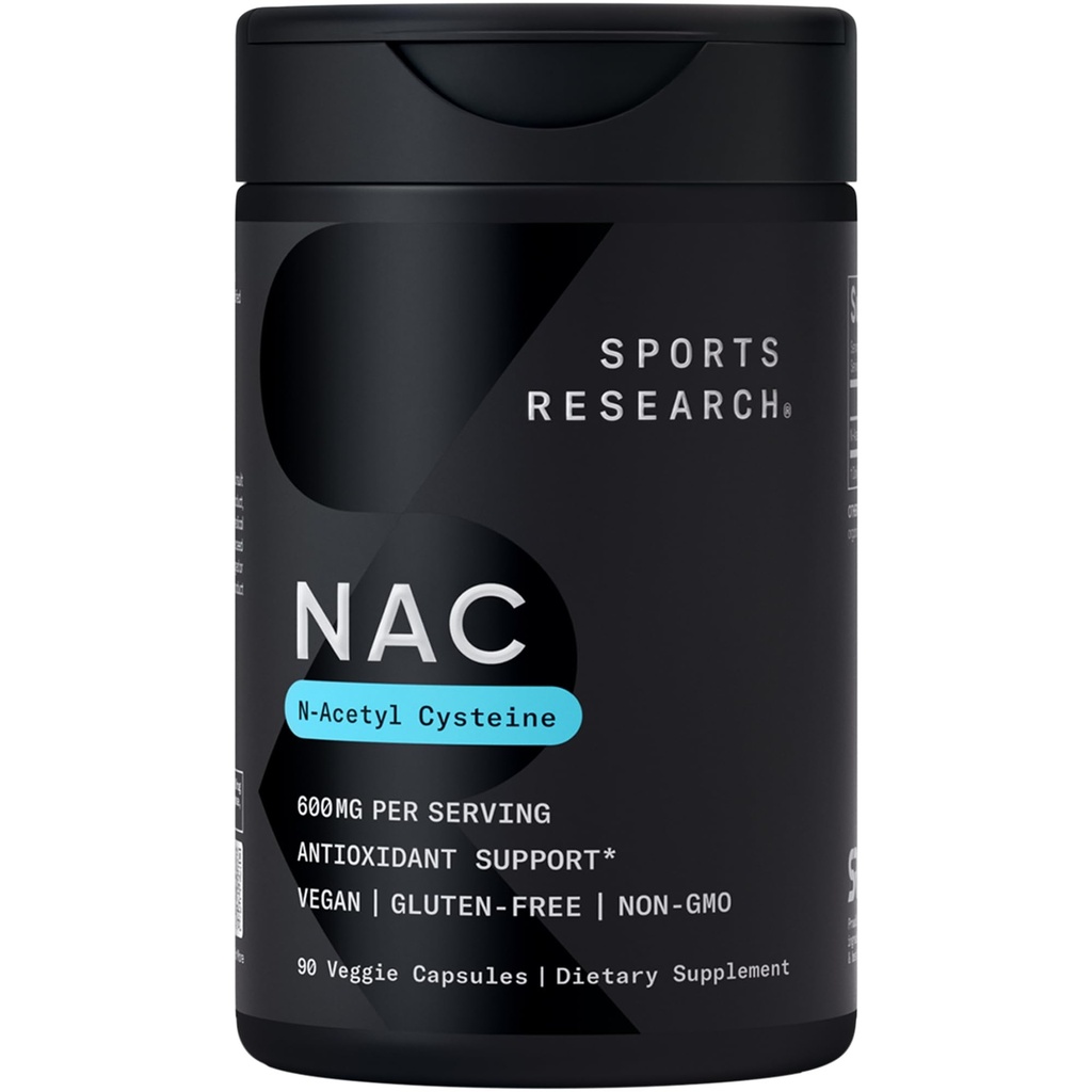 Ricerca sportiva N-Acetyl L-Cysteine (NAC) 600mg, 90 capsule vegetali - Vegan, Non OGM, Gluten Free.