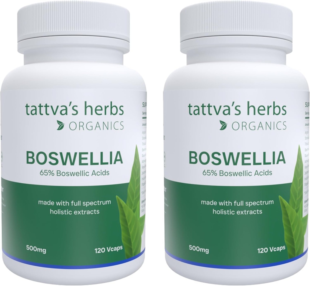 Tattva's Herbs Boswellia Serrata Supplemento, Boswellia Extract Capsules, Joint Support Supplement, CO2 Extract, Boswellia Complex Powder, 2-Pack, 240 Count, 500 mg - 25 anni di servizio Premium