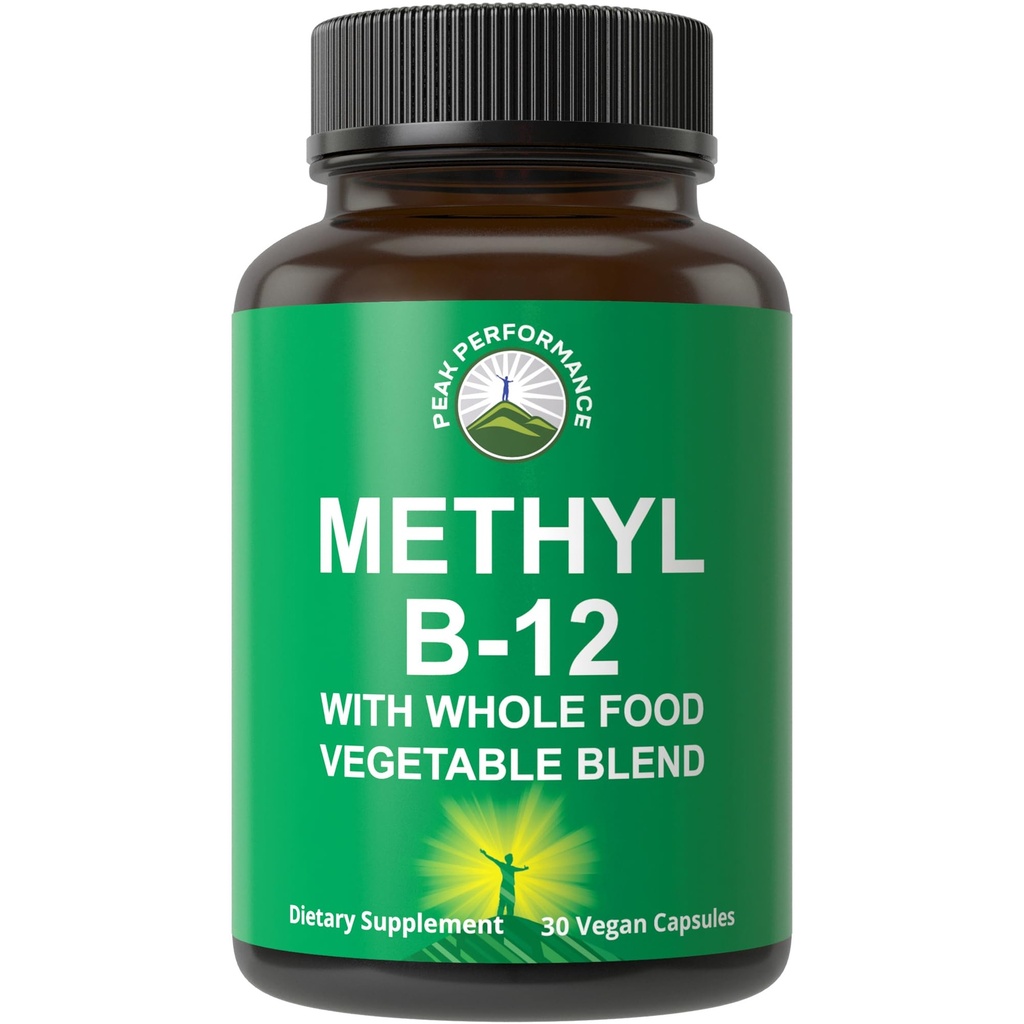 Methyl B12 Vitamin + miscela alimentare completa di 25 verdure e frutta per l'assorbimento massimo. Vegan Vitamina B12 Methylcobalamin - Methyl B-12 Supplemento per energia, messa a fuoco e sollievo. Capsule di alimentazione di 30 giorni