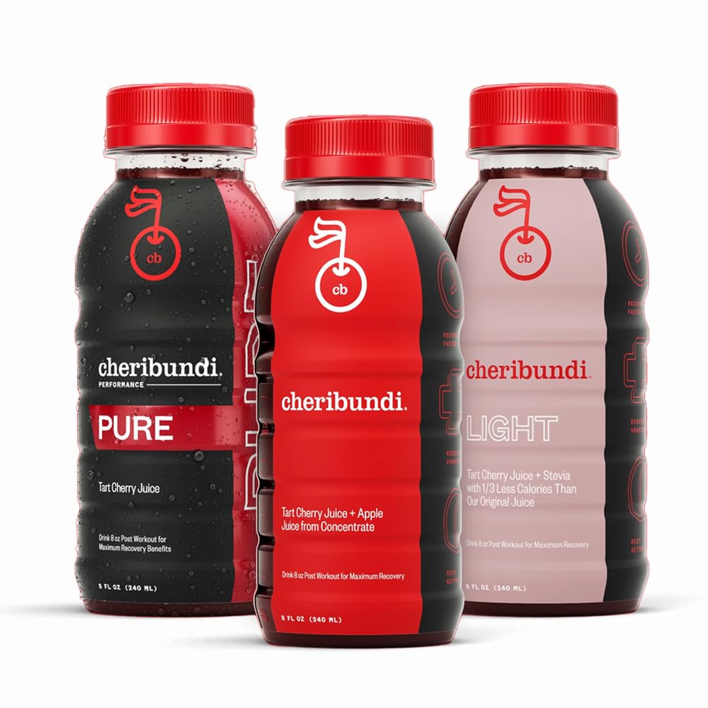 Cheribundi Tart Cherry Juice Starter Pack | Variety Pack | Pure, Original & Light Flavors | Athletes Recovery Drink | Promuove riposo sonno, recupero muscolare & Boost Performance | 8 floz (12 Pack)