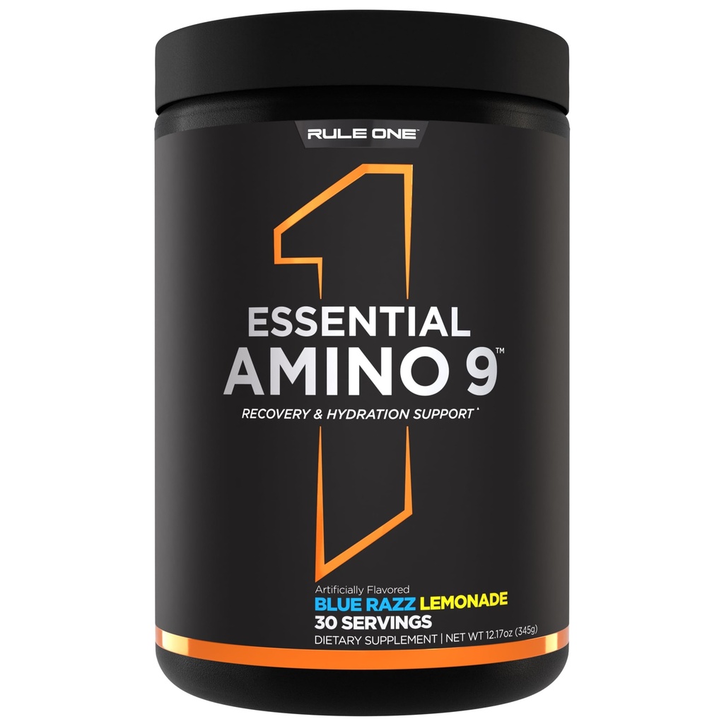 Regola 1 Essential Amino 9 – Supporto di recupero e idratazione con 7.5g di aminoacidi essenziali + elettroliti (30 Serve, Blue Razz Lemonade)