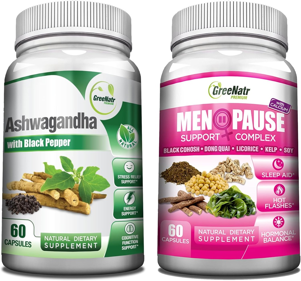 GreeNatr Supporto Totale Benessere con Ashwagandha Capsule con Pepe Nero per Assorbimento Migliorato - e Complesso naturale di erbe menopausa