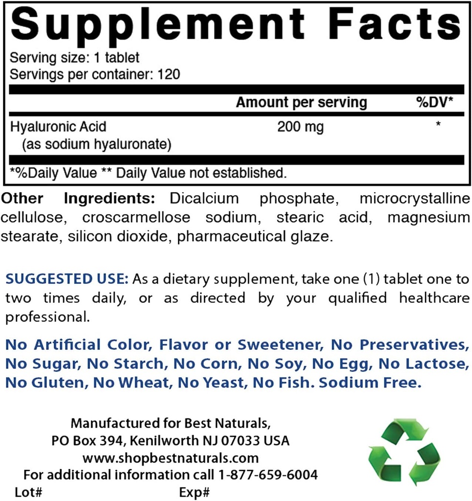 I migliori naturali acido ialuronico 200 mg & COQ10 100 mg