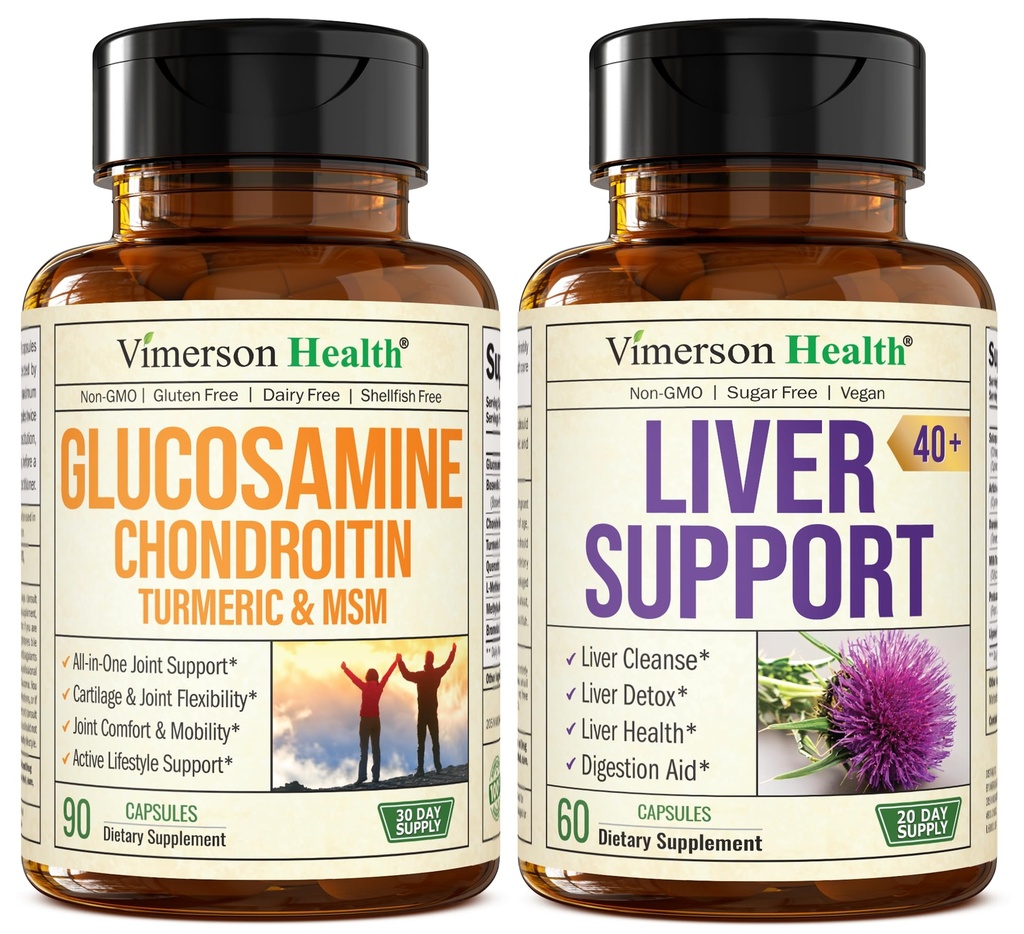 Glucosamina Condroitin MSM con Turmeric Boswellia & Liver Cleanse Detox & Repair 40+ Integratore del fegato con il 50% di estratto di cardo di silimarin per il supporto misto e del fegato