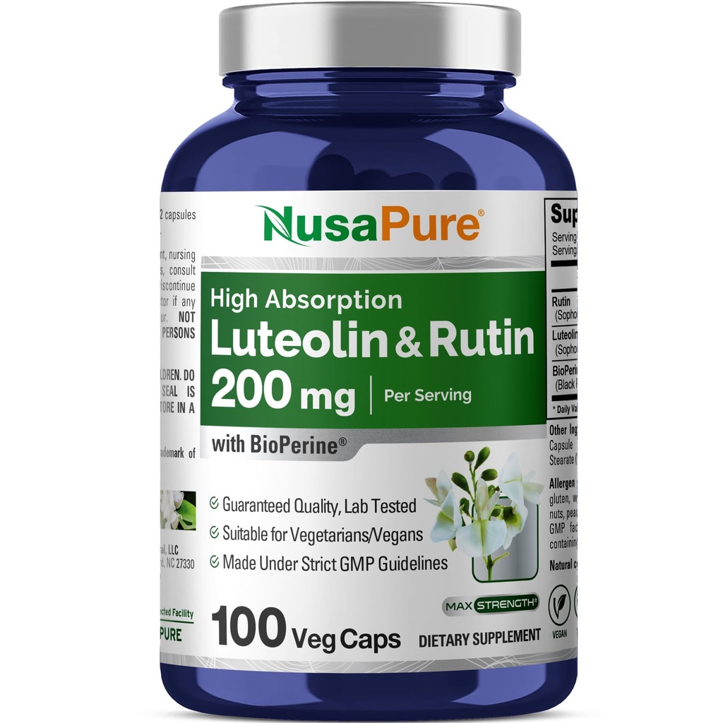 NusaPure Luteolin Complex con Rutin 200 mg | 100 capsule | Vegetariano, Non OGM & Vegan Flavonoid Formula
