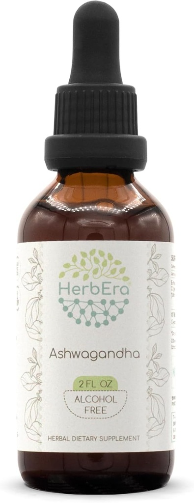 HerbEra Ashwagandha B60 Estratto di erbe senza alcool Tintura, Super-Concentrato (Shui Qie, Ginseng indiano, Withania Somnifera) 2 fl oz