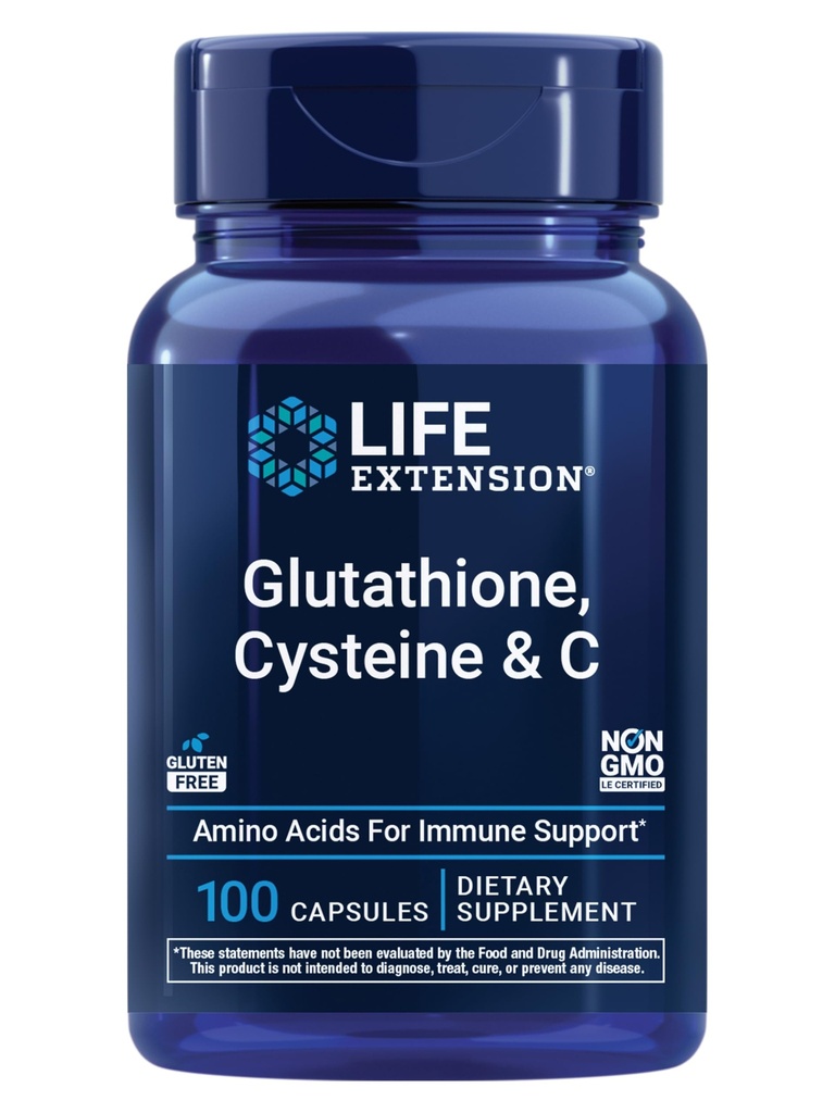 Glutathione, Cysteine & C, 500 mg di vitamina C, potente integratore antiossidante per sostenere la salute del fegato, senza glutine, non OGM, 100 capsule