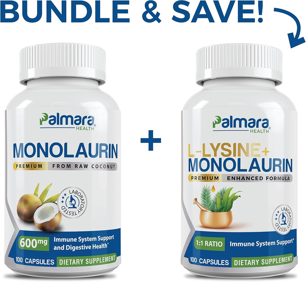 Palmara Salute Premium Monolaurin 600mg + L-Lysine + Combo Monolaurin