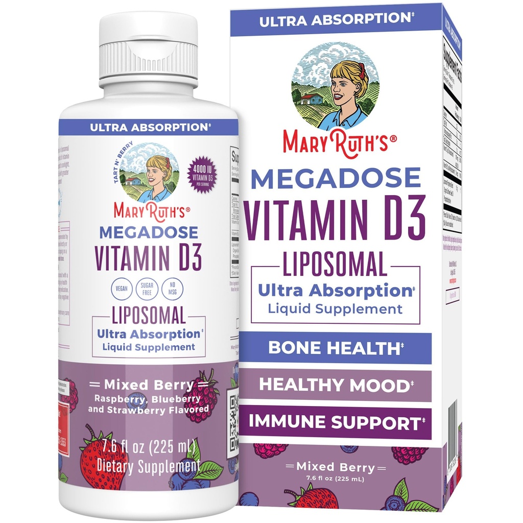 MaryRuth Organics Megadose Vitamin D3 Liposomal | Vitamina D 4000 IU | Ultra Absorption | Supporto immunitario per gli adulti | Bone Health | VIT D3 | Vegan | Sugar Free | Gluten Free | Non-GMO | 45 Serve