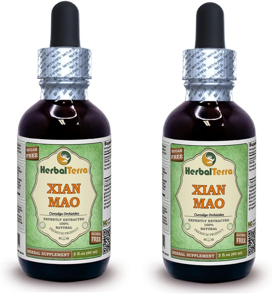 Xian Mao, Curculigo (Curculigo Orchioides) Glycerite, Estratto di liquido privo di alcool (Nome: HerbalTerra, Proudly Made in USA) 2x2 fl.oz (2x60 ml)