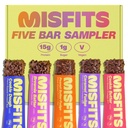 Misfits Vegan Protein Bars - Ricetta aggiornata | Plant Based, Low Sugar & Carb, Spuntini ad alta fibra | Variety Sample Pack per provare i sapori | Confezione di 5 (1 di ogni aroma)