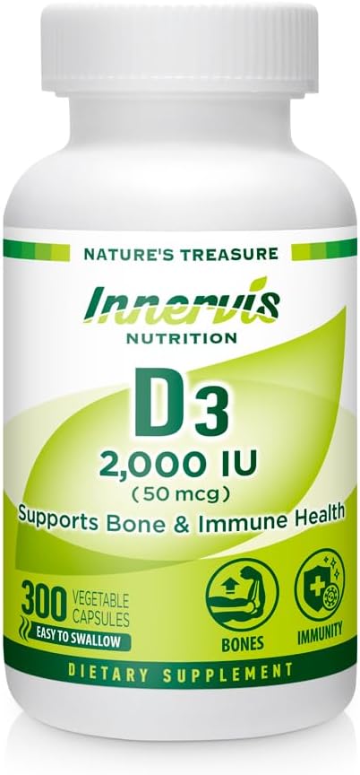 Alta potenza Vitamina D3 2000 IU – Boost Immune, Support Bone & Teeth, Facile da ingoiare 300 capsule di veg