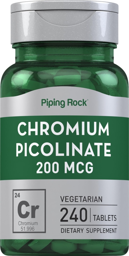 Piping Rock Chromium Picolinate 200mcg | 240 compresse | Vegetariano, Non OGM, Integratore senza glutine
