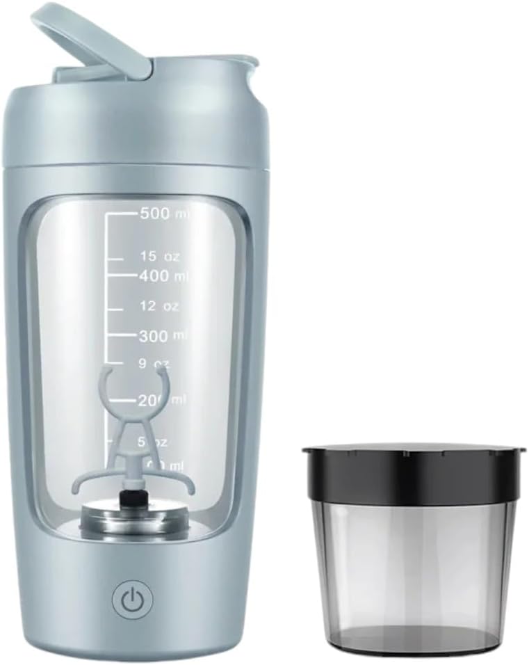 Bottiglia di Shaker proteico portatile elettrica per miscele di liscio | w/FREE PROTEIN POWDER CUP | Bottiglia Premium realizzata in Tritan – BPA Free | 650 ml | ricaricabile per GYM & Sports Enthusiast. (Baby Blue)