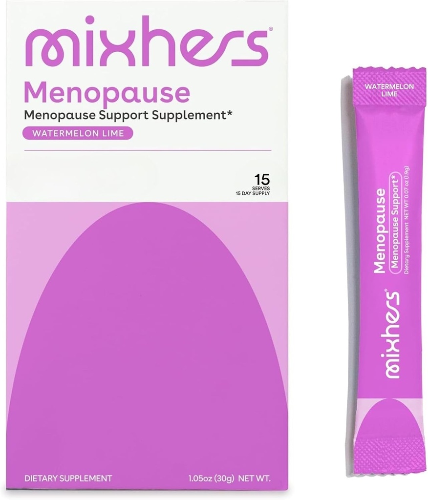 Mixhers Menopause - Menopause Support Drink Mix - Integratori Menopausa Donna - Equilibrio Ormone Multivitamin - Con Maca Root & Black Cohosh - Zucchero Libero - Vegan - 15 Bevande Packets - Acquamelon Lime
