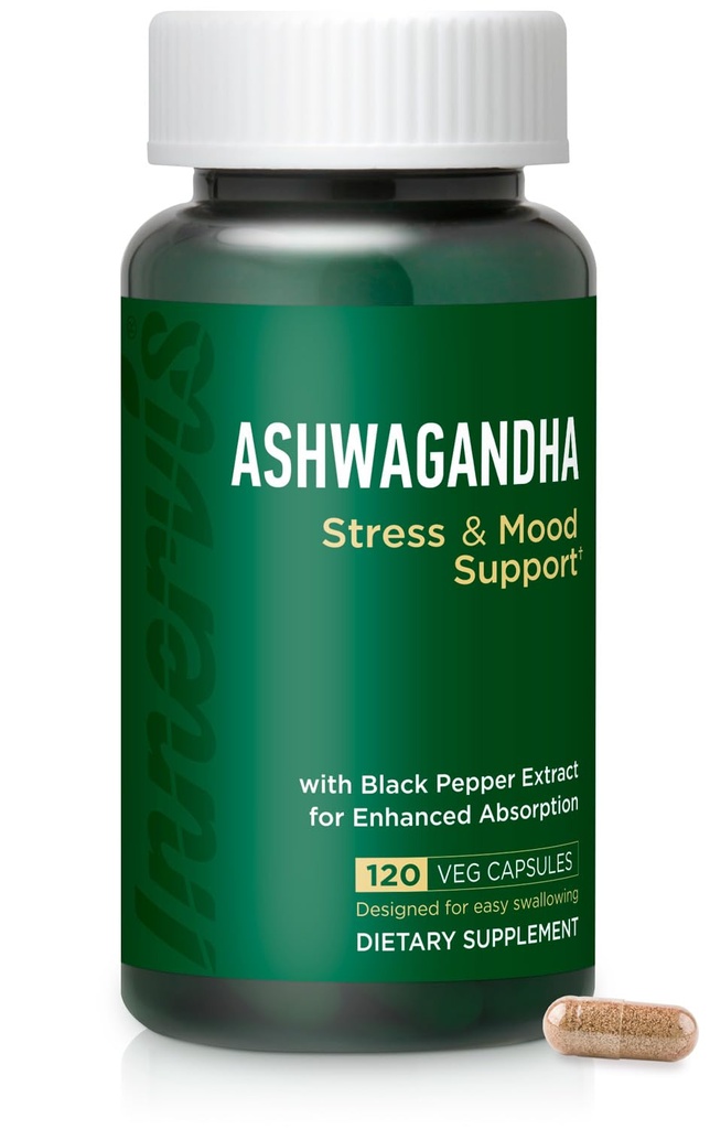 Ashwagandha 500mg – Stress Relief, Mood Balance & Relax with Black Pepper, 120 Vegan Capsule